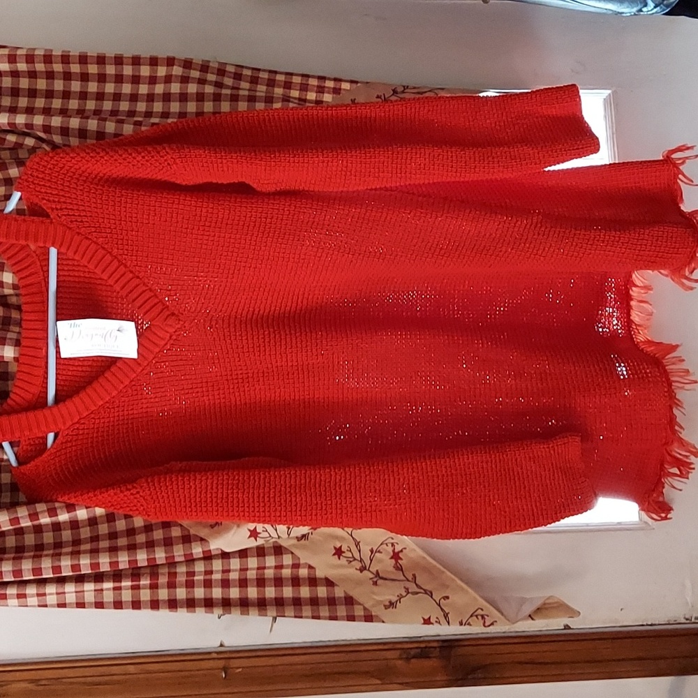 Red v neck waffle knit sweater xl